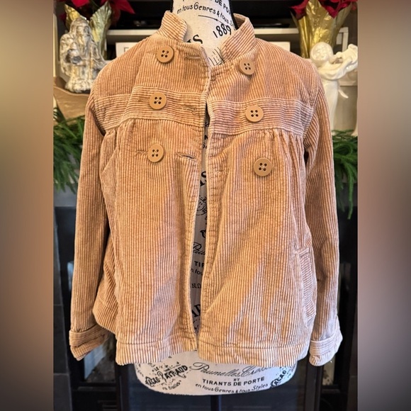 Gap Camel Corduroy Pea Coat Girls Large Size 10 Button Front Warm Floral Lined - Picture 4 of 8